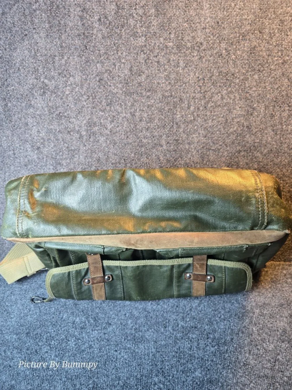 Fossil Supply Co. Vintage Green Canvas & Leather Messenger Bag